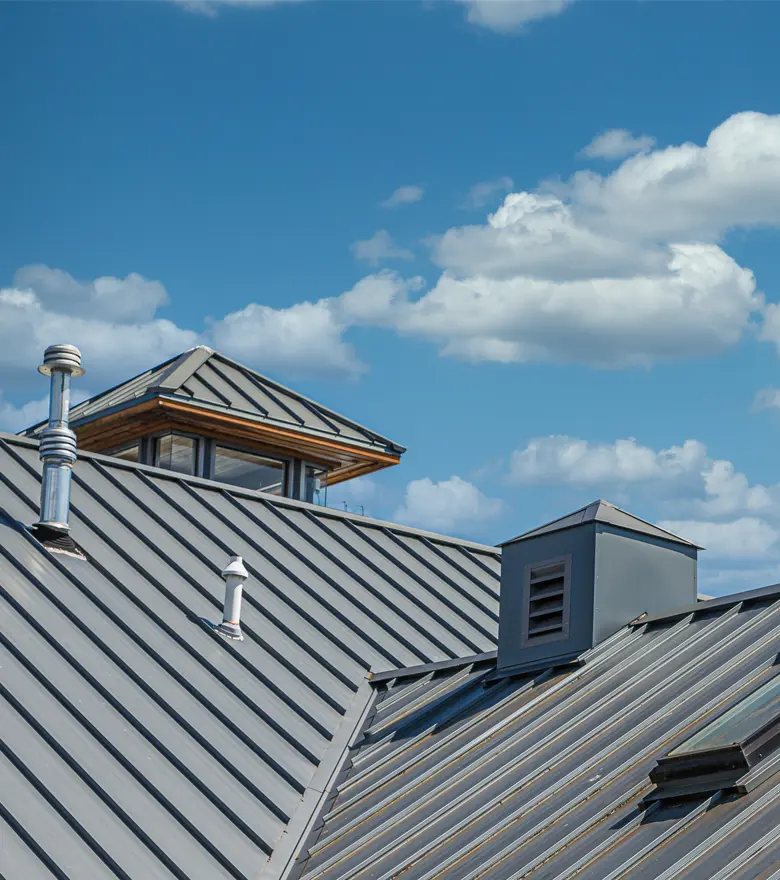 Metal Roof under blue skies.